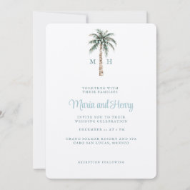 kerstpalmboom | Beach Wedding Monogram Kaart