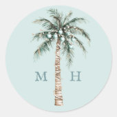 kerstpalmboom | Beach Wedding Monogram Ronde Sticker (Voorkant)