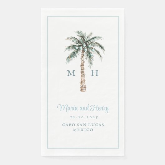 kerstpalmboom | Beach Wedding Monogram Servet (Voorkant)
