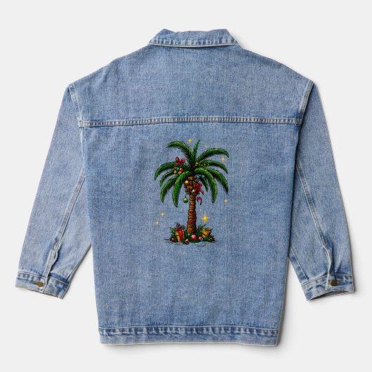 Kerstpalmboom, strand Aloha Kerstmis Denim Jacket (Achterkant)