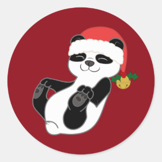 Kerstpanda Beer met Santa Hat & Jingle Bell Ronde Sticker