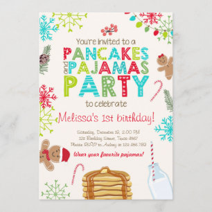 Kerstpannenkoek en pyjama verjaardagsuitnodiging kaart