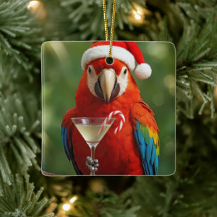 Kerstpapegaai met een cocktail keramisch ornament