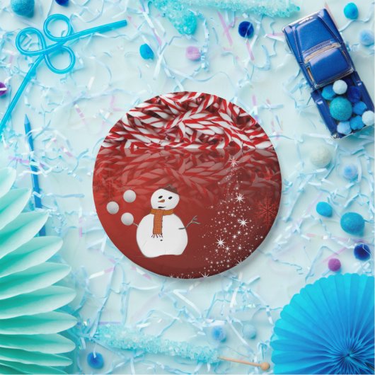 Kerstpapier Borden, Sneeuwman, Candy Cane Papieren Bordje (Feest)