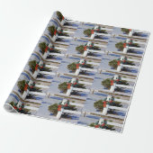 kerstpapier en omheining met witte omheining cadeaupapier (Uitgerold)
