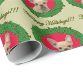 kerstpapier met Bulldog, groen omslagpapier Cadeaupapier (Rol Hoek)