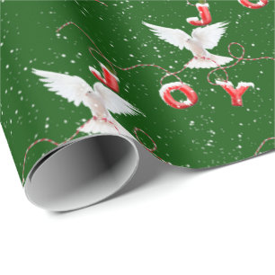 kerstpapier met joy dove en sneeuwvlokken cadeaupapier