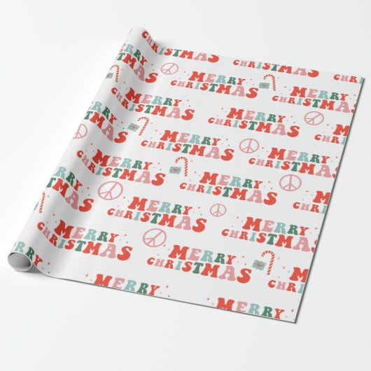  kerstpapier met Retro Groovy-kerstinslag Cadeaupapier (Uitgerold)
