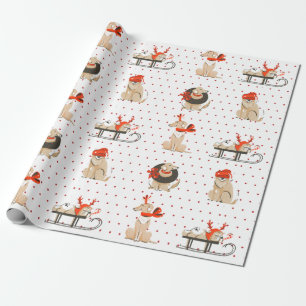 kerstpapier met rode dots en rode dot voor honden cadeaupapier
