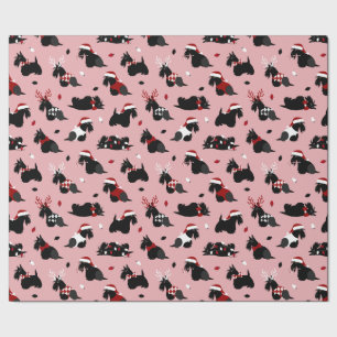 Kerstpapier met Schotse terrierroze vulling Cadeaupapier