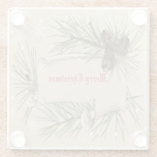 kerstpapier met scrollrol Pinecone Snowflakes Glazen Onderzetter (Achterkant)