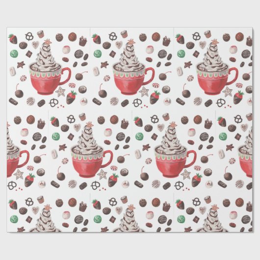 kerstpapier met warme chocolade cadeaupapier (Vlak)