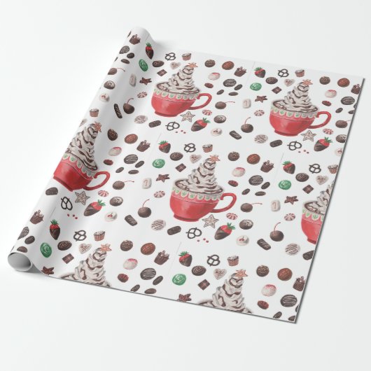 kerstpapier met warme chocolade cadeaupapier (Uitgerold)