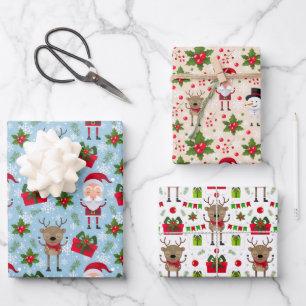 kerstpapier Reindeer Snowman Santa Wrapping Paper