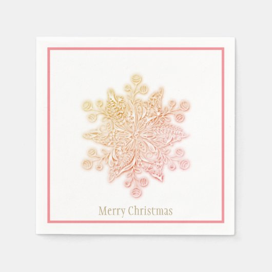 Kerstpapier Roze en Goldens Snowflake Servet (Voorkant)