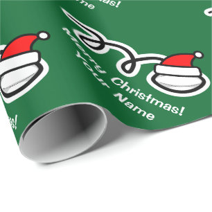 kerstpapier   Santa hat rugby ball Cadeaupapier