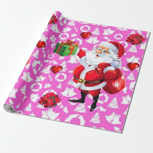 kerstpapier — Santa Pink Cadeaupapier (Uitgerold)