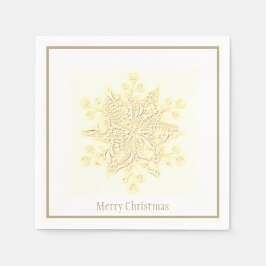 Kerstpapier servetten gouden sneeuwvlok (Voorkant)