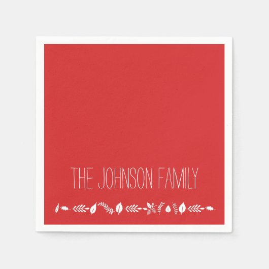 Kerstpapier servetten met witte bladeren (Voorkant)