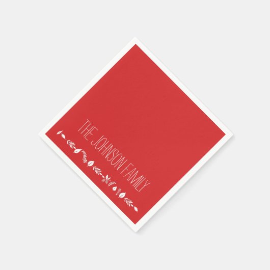 Kerstpapier servetten met witte bladeren (Hoek)