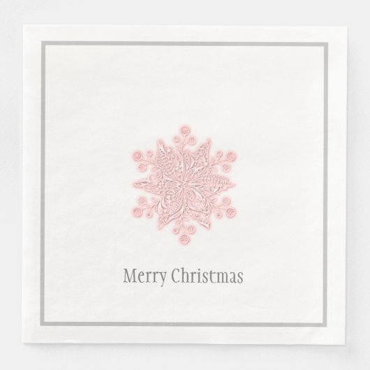Kerstpapier servetten roze & zilveren sneeuwvlok (Voorkant)