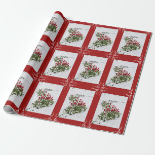kerstpapier - Sneeuw- en rode tulpen Cadeaupapier