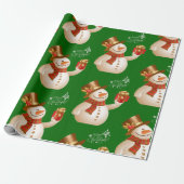 kerstpapier Snowman Green Cadeaupapier (Uitgerold)