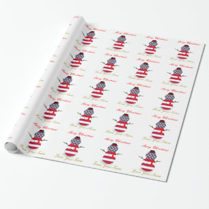 kerstpapier, Snowman Patriotic USA Cadeaupapier
