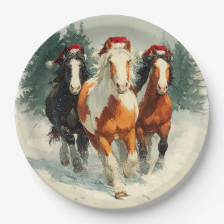 Kerstpapieren bord / Mooie galopperende paarden