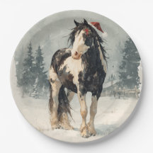 Kerstpapieren bord / Mooie geschilderde paard
