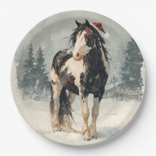 Kerstpapieren bord / Mooie geschilderde paard 