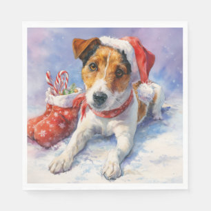 Kerstpapieren servet met schattige Jack Russel