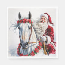 Kerstpapieren servet Sinterklaas rijdend op een wi