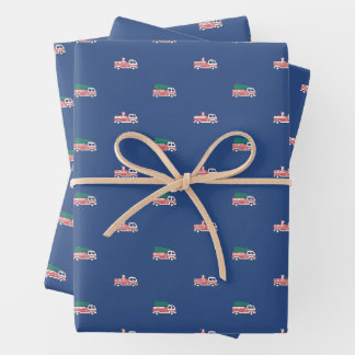 Kerstparade met brandweerauto's inpakpapier vel