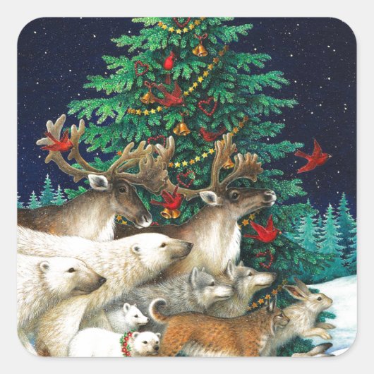 kerstparade vierkante sticker (Voorkant)