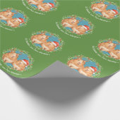 Kerstparelhoenders Santa en Reindeer Wreate Cadeaupapier (Hoek)