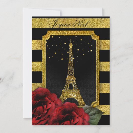 KerstParijs Roos Eiffeltower Gold Stripe Kaart (Voorkant)
