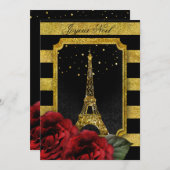 KerstParijs Roos Eiffeltower Gold Stripe Kaart (Voorkant / Achterkant)