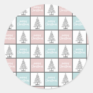 Kerstpasta blauw en roze modern patroon ronde sticker