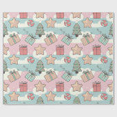 Kerstpastel cadeau sterren en snoep cadeaupapier (Vlak)