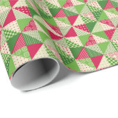 kerstpatchwork-rood-groen patroon cadeaupapier (Rol Hoek)