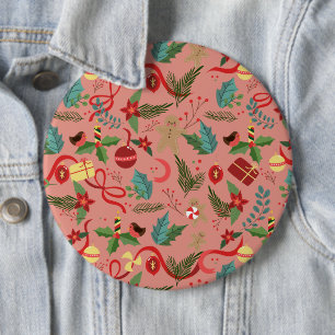 Kerstpatroon 2 ronde button 6,0 cm