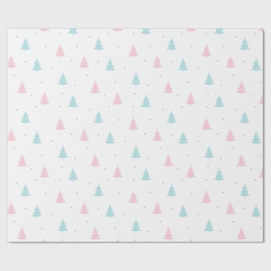 Kerstpatroon blauw, roze sparren cadeaupapier (Vlak)