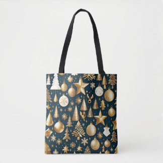 Kerstpatroon gouden en zwarte ornamenten decor draagtas