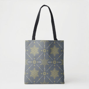 Kerstpatroon grijs en goudsneeuwvlokken tote bag
