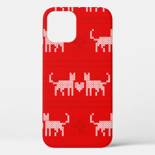 kerstpatroon kruisstikkende katten die verliefd zi iPhone 12 hoesje