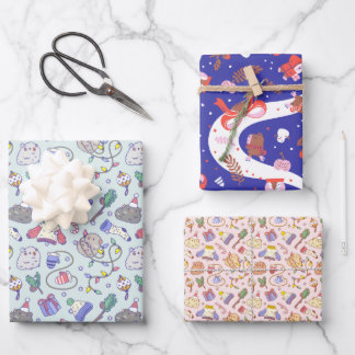 kerstpatroon met cavia's van 3 inpakpapier vel