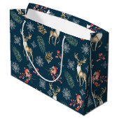 kerstpatroon met Deer & Bullfinches Blue Groot Cadeauzakje (Achterkant Gekanteld)