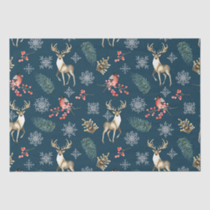 kerstpatroon met Deer & Bullfinches Blue Tissuepapier