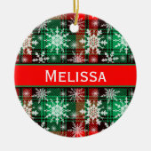 kerstpatroon met geplakt en snowflakes, met naam keramisch ornament (Voorkant)